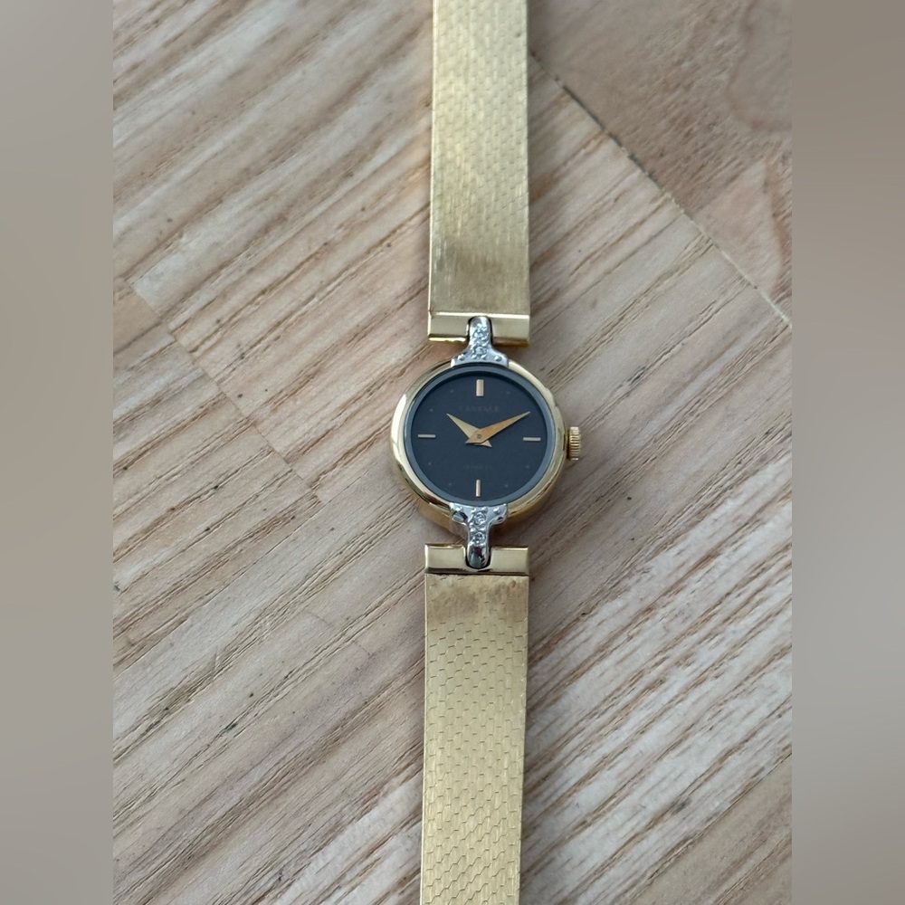 Lassale Rare Diamond Vintage Ladies Watch Gold Plated Bracelet Case Black Dial - Picture 5 of 16